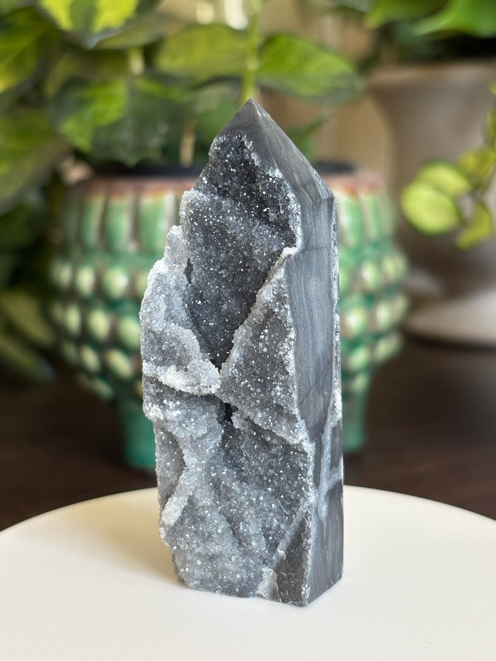 Black Chalcedony Sphalerite Crystal Tower